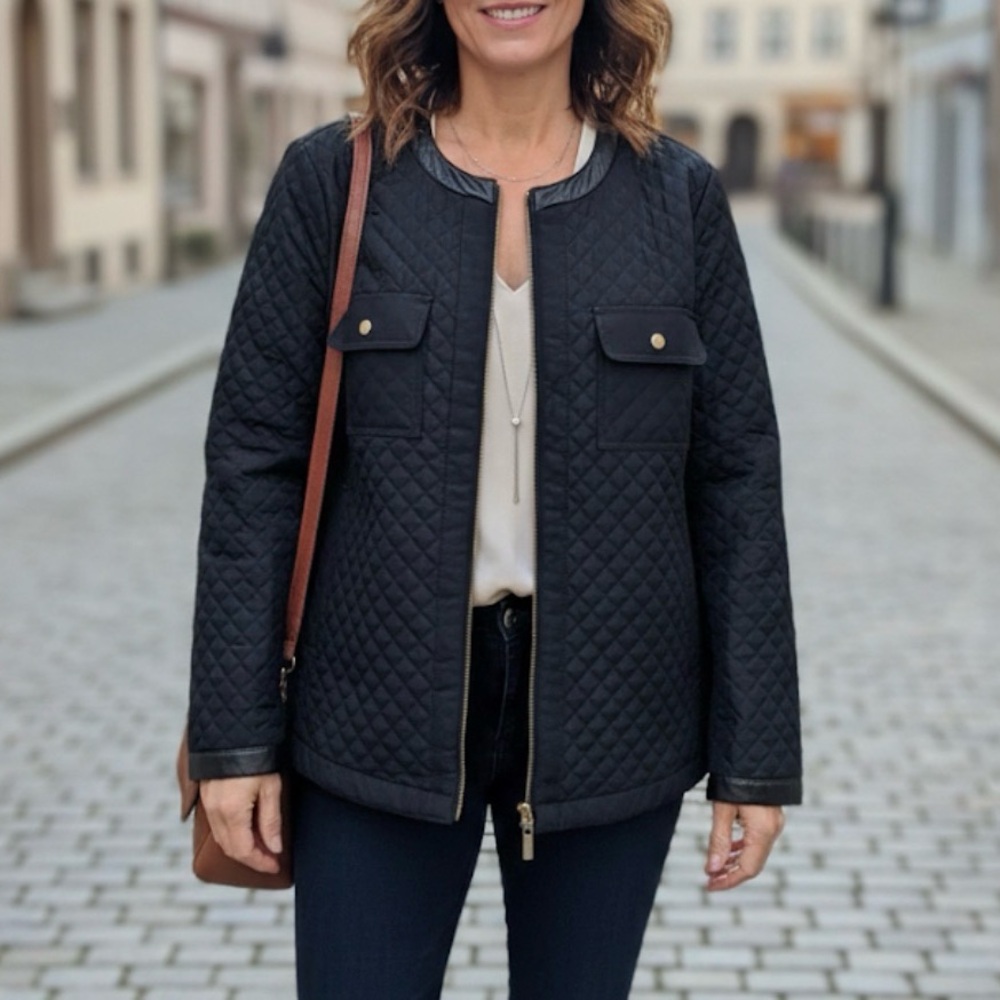 Chico's Black Quilted Bomber Jacket